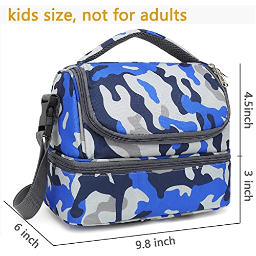 FlowFly Kids Double Decker Cooler Insulated Lunch Bag Large Tote for Boys, Girls, Men, Women, With Adjustable Strap, Blue Camo - Image 3