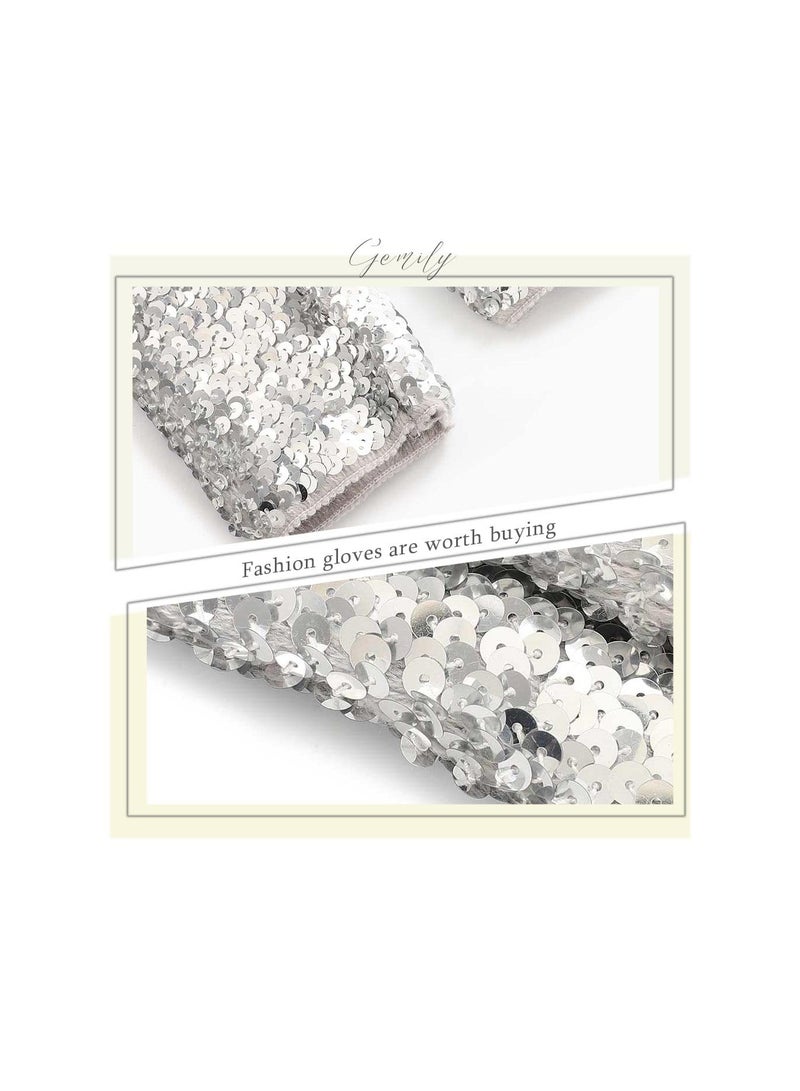 SOLARAE Long Golves, Fashion Sequin Arm Sleeves, Party Fingerless Gloves, Fashion Elastic Gloves, Dress up Gloves, Costume Accessories for Women and Girls - Image 2