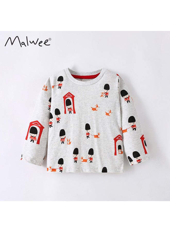Malwee Boys T-shirt, And Winter Collection, European And American Style, Casual Long Sleeve Round Neck Fashion Print Top