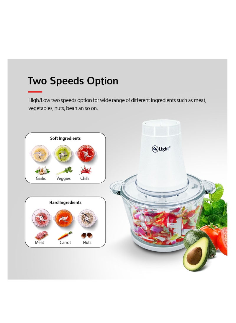 Mr. Light Glass Chopper and Mincer with Big Capacity 1.8l 4 Sharp Double Layer Real 300w 304 Blades for Chopping, Ice Crushing, Mincing, Grinding - Image 4