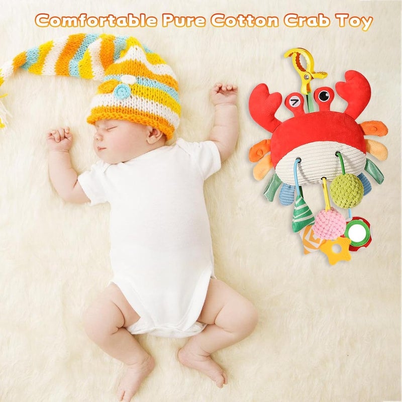 SKY-TOUCH Crab Car Seat Toy for Babies - Multi-Sensory Infant Stroller Toy with Mirror, Bell, Rattles, Crinkle,  Teether - Image 5