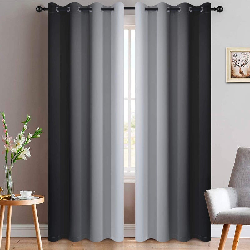 Yakamok Greyish White and Black Ombre Curtains for Bedroom Light Blocking Gradient Color Drapes Room Darkening Thermal Insulated Grommet Window Curtains for Living RoomBlack 2 Panels 52x84 Inch