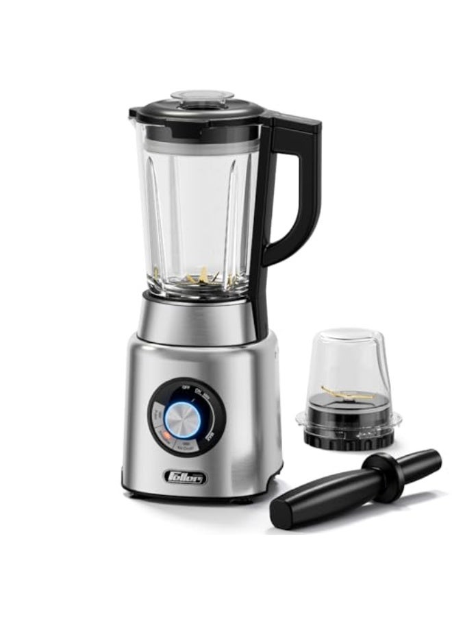 Feller Germany 1200W Blender + Grinder Mill, 1.7L Glass Jar, 2x Safety Lock, Ice Crush/Smoothie/Pulse, Tamper, Variable Speed, 6-Finned Blade, BLG1200, (Stainless Steel) - Image 1