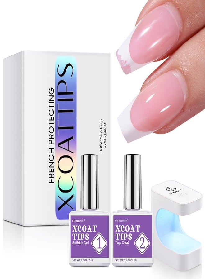 BTArtboxnails Nail Tips Builder Gel - Long Lasting 15ml Builder Gel with Portable Nail Lamp for French XCOATTIPS, 30+Days French Protection Duo Nail Extension Tool for Nail Art - Image 1