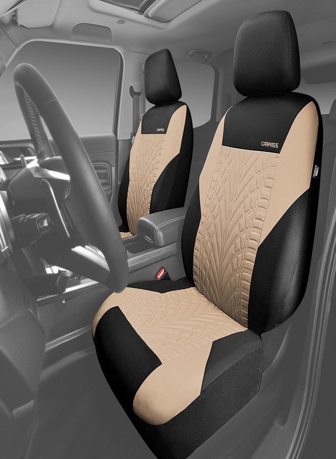 CAR PASS أغطية مقاعد السيارة من كار باس، طقم كامل، مقعد أمامي ومقعد خلفي منفصل، أغطية داخلية للسيارة مطبوعة بتقنية ثلاثية الأبعاد على شكل إطارات، متوافقة مع الوسائد الهوائية، سهلة التركيب، أغطية مقاعد عالمية تناسب السيارات والشاحنات وسيارات الدفع الرباعي (أسود وبيج) - Image 2