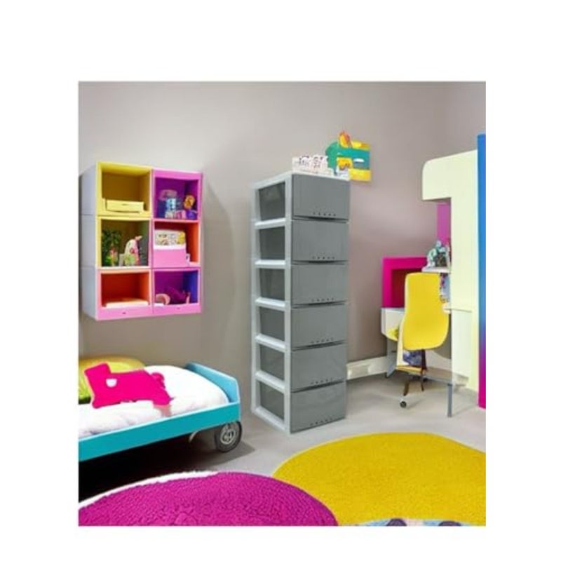 Multi-Purpose Plastic Storage Drawer Cabinet for Home Office Use, Gray, Durable Polypropylene, Space-Saving Vertical Design, 42×34×124 cm - Image 3
