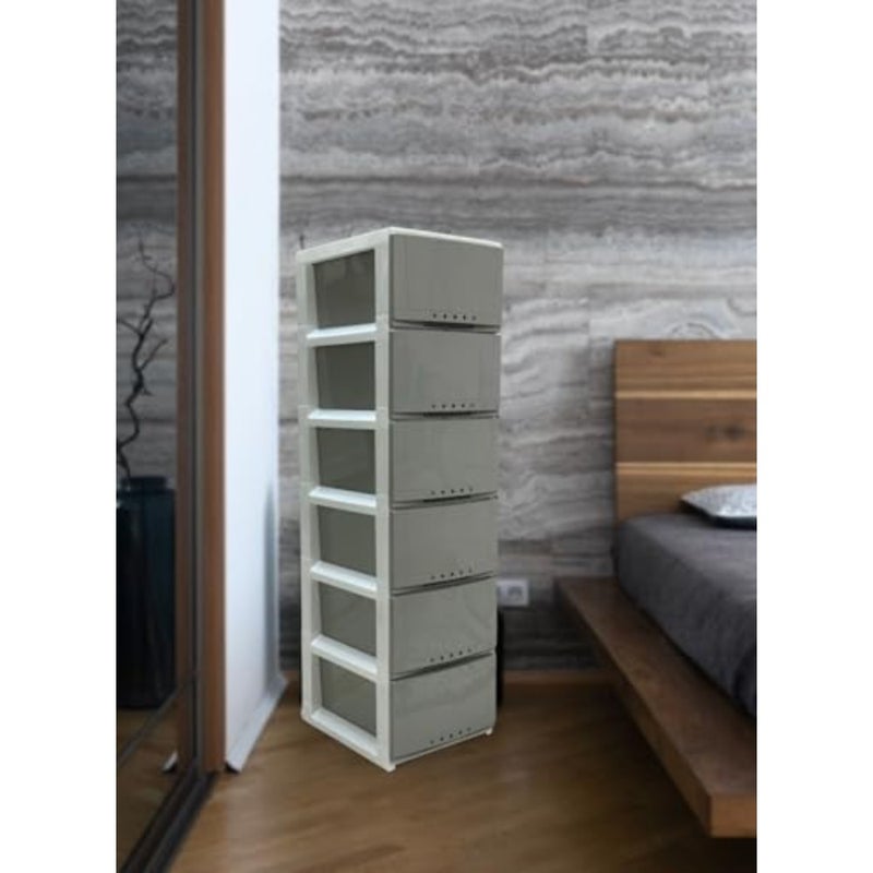 Multi-Purpose Plastic Storage Drawer Cabinet for Home Office Use, Gray, Durable Polypropylene, Space-Saving Vertical Design, 42×34×124 cm - Image 2