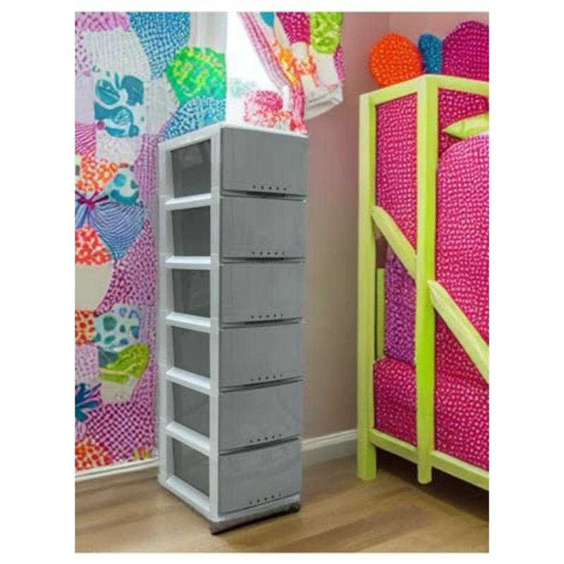 Multi-Purpose Plastic Storage Drawer Cabinet for Home Office Use, Gray, Durable Polypropylene, Space-Saving Vertical Design, 42×34×124 cm - Image 4