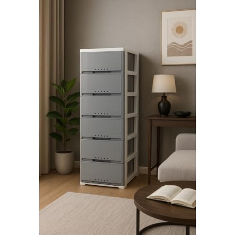 Multi-Purpose Plastic Storage Drawer Cabinet for Home Office Use, Gray, Durable Polypropylene, Space-Saving Vertical Design, 42×34×124 cm - Image 1