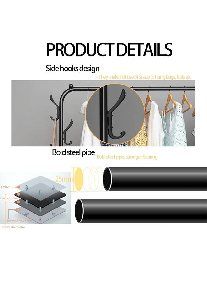 FUMES - Heavy-Duty Double Rod Clothes Rack with Bottom Shelf and Wheels Steel Garment Organizer Stand - Image 1