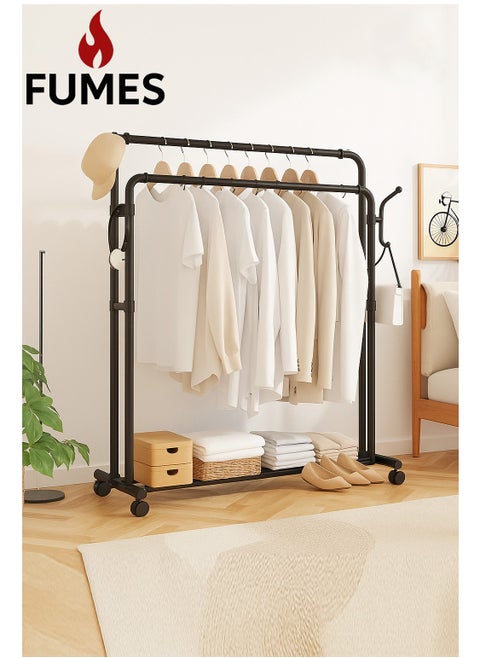 Heavy-Duty Double Rod Clothes Rack with Bottom Shelf and Wheels Steel Garment Organizer Stand