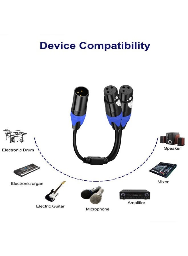 Seefeful 1 Male to 2 Female XLR Y Splitter Micrphone Cable, 3pin XLR Female to Dual XLR Male Y-Splitter Balanced Mic Audio Cables for Stereo Mic to L & R Audio Track (11.8 inches / 2 Pack) - Image 3