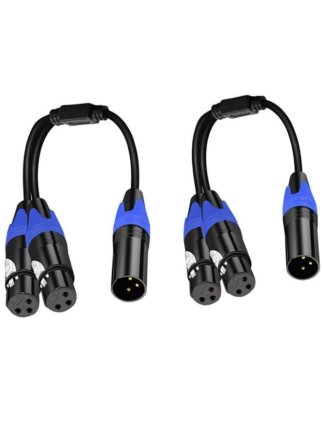 Seefeful 1 Male to 2 Female XLR Y Splitter Micrphone Cable, 3pin XLR Female to Dual XLR Male Y-Splitter Balanced Mic Audio Cables for Stereo Mic to L & R Audio Track (11.8 inches / 2 Pack) - Image 1