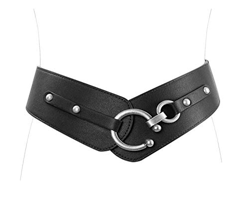 JASGOOD Women Halloween Cosplay Pirate Belt Vintage Wide Elastic Stretch Black Belt with Interlock Buckle - Image 1