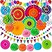 Labrostar 33Pcs Fiesta Decorations Cinco De Mayo Decorations MultiColor Paper Fans Garlands Pennant Pom Poms Hanging Swirls For Birthday Wedding Rainbow Mexican Party - Image 3