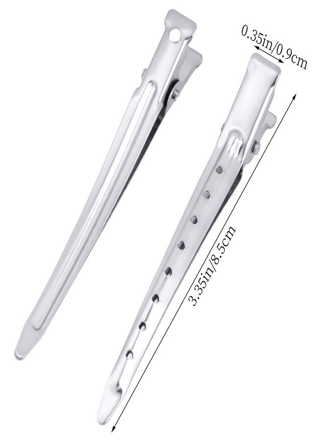 Bantoye 24 Packs Duck Bill Clips, Bantoye 3.35 Inches Rustproof Metal Alligator Curl Clips with Holes for Hair Styling, Hair Coloring, Matte Silver - Image 2