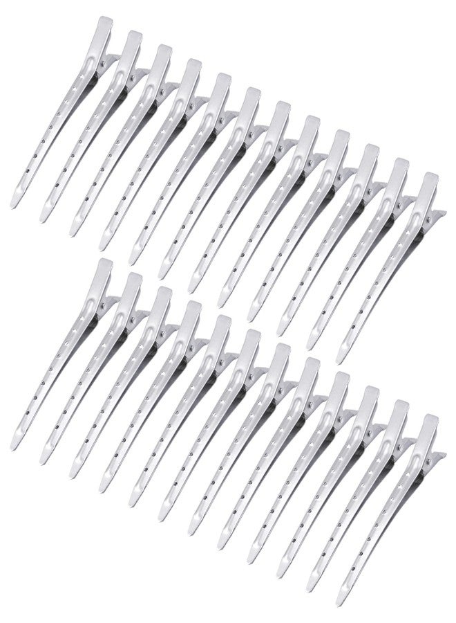Bantoye 24 Packs Duck Bill Clips, Bantoye 3.35 Inches Rustproof Metal Alligator Curl Clips with Holes for Hair Styling, Hair Coloring, Matte Silver - Image 1