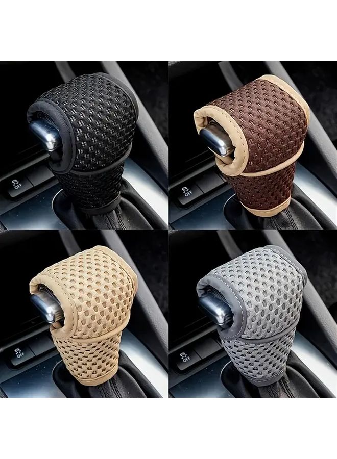 Beige Car Shift Knob Cover Non Slip Grip Handle Automatic Interior Accessories - Image 2