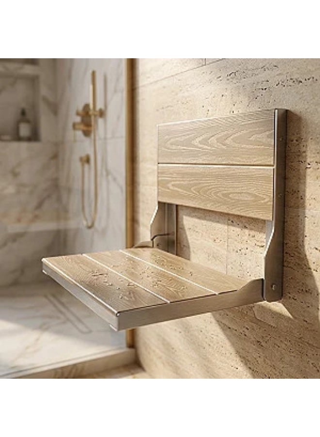 Pura Wall Mounted Folding Shower Seat 30x40 cm Heavy Duty Bathroom Shower Chair Foldable Wall Hang Seat HPL Compact Board with Stainless Steel 304 Frame Waterproof Anti Rust Space Saving Bath Bench Supports Up to 120 Kg - Image 1