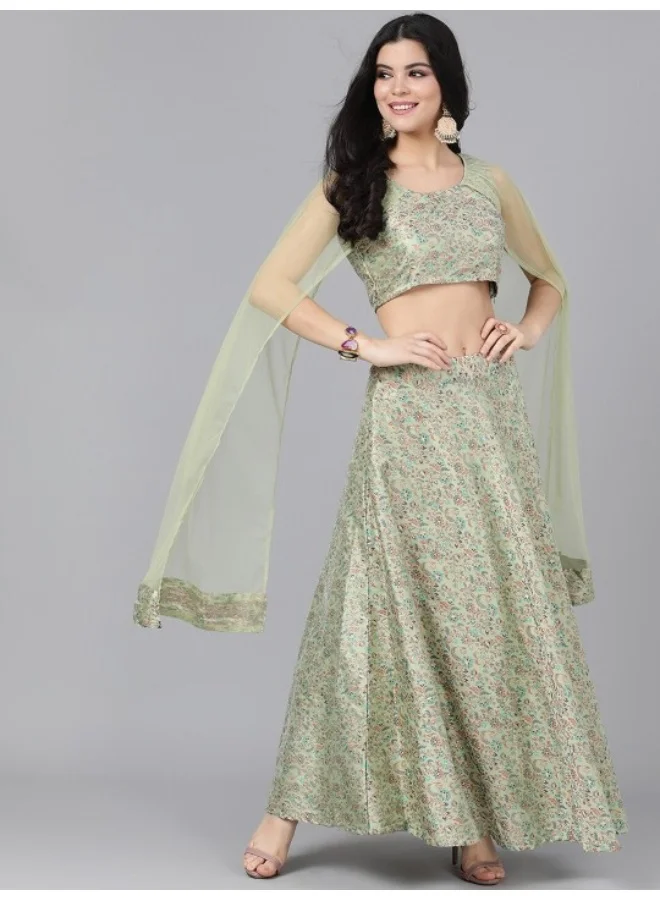 AKS Green Lehenga With Cape Dupatta