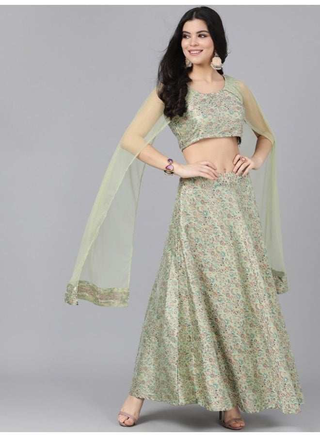 AKS Green Lehenga With Cape Dupatta - Image 1