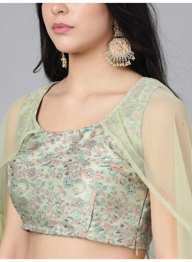 AKS Green Lehenga With Cape Dupatta