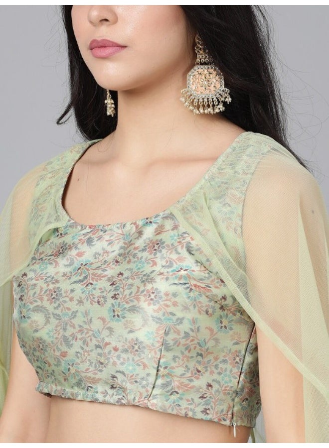 AKS Green Lehenga With Cape Dupatta - Image 2