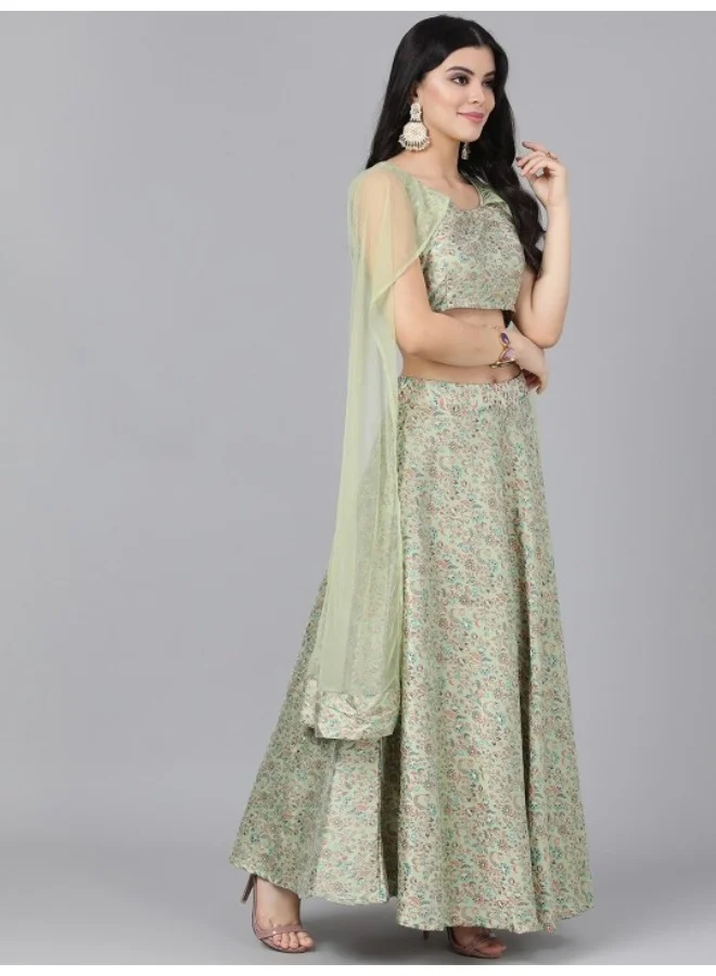 AKS Green Lehenga With Cape Dupatta