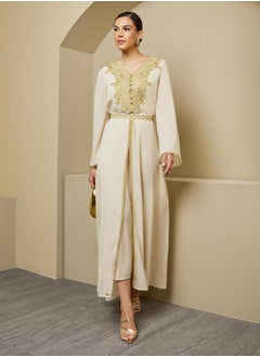 Styli A-Line Front Slit Kaftan with Moroccan Buttons and Lace Details  - Image 3
