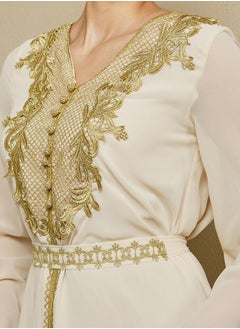 Styli A-Line Front Slit Kaftan with Moroccan Buttons and Lace Details  - Image 5