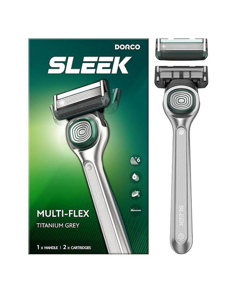 DORCO SLEEK 6 Blade Razor for Men with 2 Cartridges | Men's Cartridge Razors with Razor Handle and Smooth Shaving Blades | Menâ€™s Razors with Multi-Flex Technology - Image 1