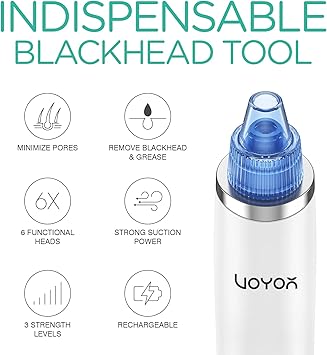 VOYOR Blackhead Remover Vacuum Suction Facial Pore Cleaner Electric Acne Comedone Extractor Kit with 6 Microcrystalline Head for Women and Men Black Heads Extraction BR410 - Image 2