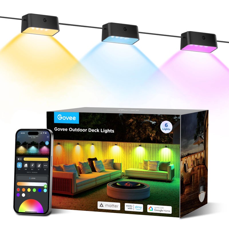 Govee Outdoor Deck Lights RGBIC Outdoor Lights with 4000K White Light IP65 Smart Fence Lights with App Control Voice Control LED Path Light for Outdoor DecorWired 6 Packs 328ft