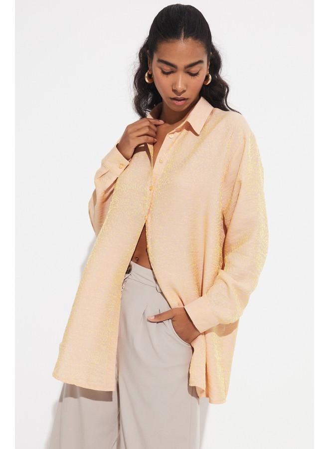 جون قميص فيسكوز بنقشة ذاتية حصري لشهر يونيو - خردلي - Image 2