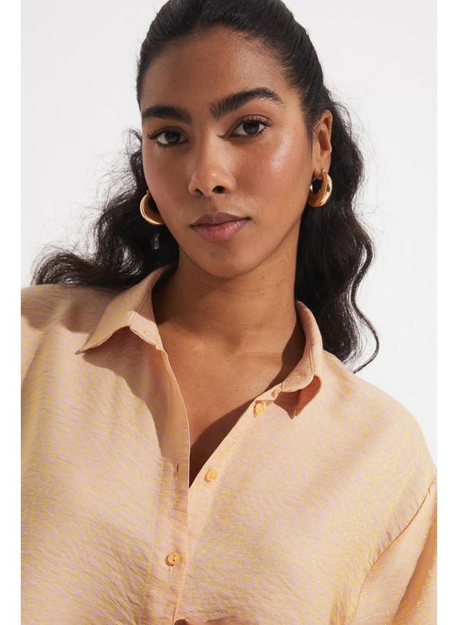 جون قميص فيسكوز بنقشة ذاتية حصري لشهر يونيو - خردلي - Image 3