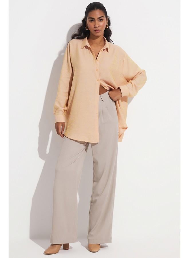 جون قميص فيسكوز بنقشة ذاتية حصري لشهر يونيو - خردلي - Image 1