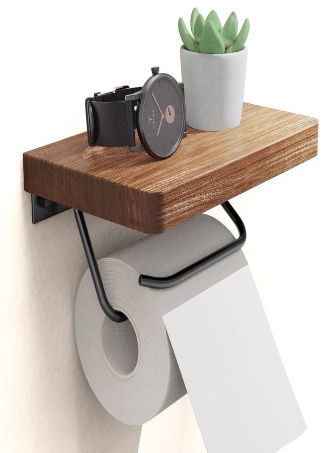 NiHome Toilet Paper Holder with Shelf for Bathroom Farmhouse Rustic Toilet Paper Roll Holder Wall Mount Rustproof Adjustable Easy Tear Walnut - Image 1