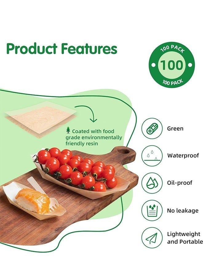 100 Pcs Disposable Bamboo Wooden Mini Sushi Boat Plates, Eco-Friendly Serving Trays for Catering, 11x5.5cm - Image 3