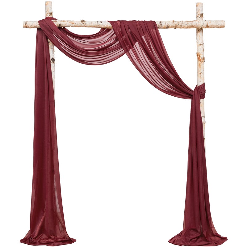 Floroom Wedding Arch Draping Fabric 2 Panels 20Ft Burgundy Chiffon Fabric Drapes Arbor Drapery Wedding Ceremony Reception Swag Dark Red Decorations
