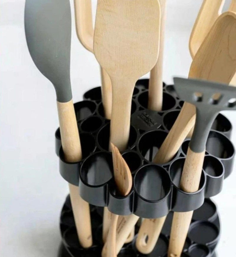 NEXT STORE Modern Multi-Slot Kitchen Utensil Holder Organizer - by Next store Spoon Knives and Utensil Dispenser, Vertical Design, Space Saver, Stable Base, Royal Black - Image 2