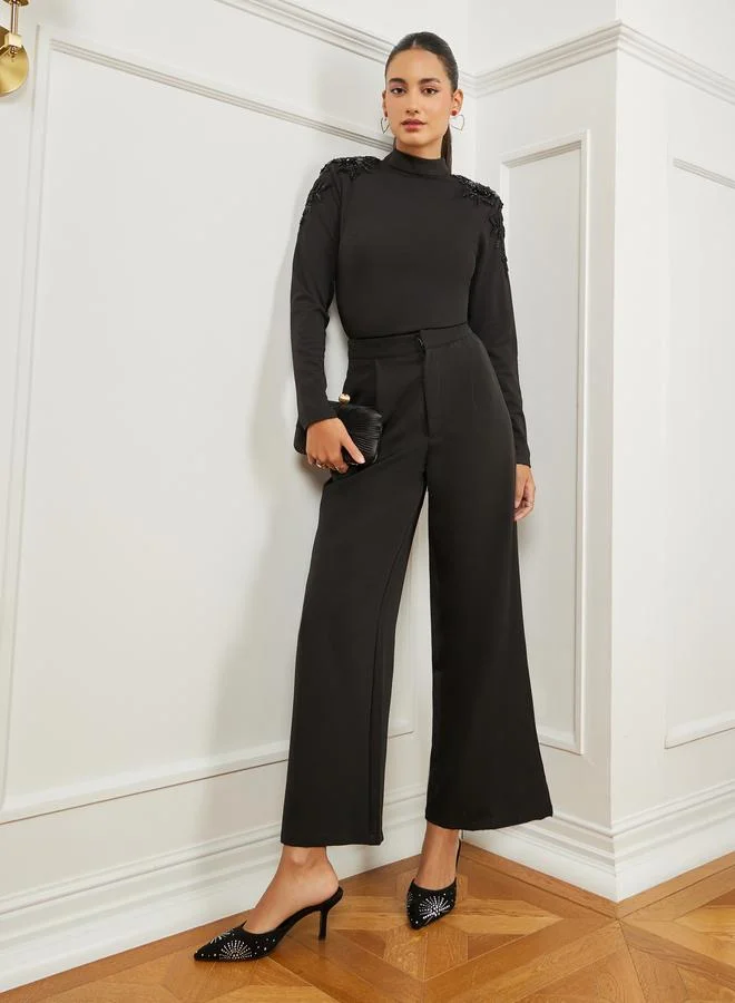 Styli Black Embellished Shoulder Knit Top