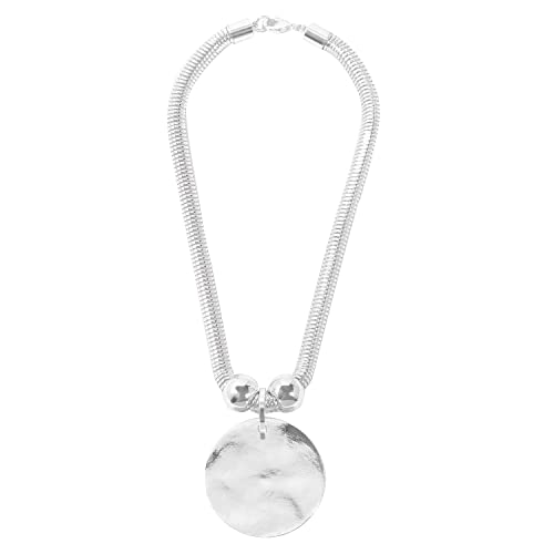 XILAZAB Silver Hammered Metal Statement Necklace Set with Lobster Clasp Closure, Disc Coin Necklace Circle Necklace Chunky Necklaces for Women New Unique Trendy Jewelry Valentines Day Gift - Image 1