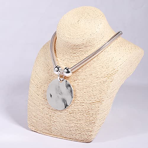 XILAZAB Silver Hammered Metal Statement Necklace Set with Lobster Clasp Closure, Disc Coin Necklace Circle Necklace Chunky Necklaces for Women New Unique Trendy Jewelry Valentines Day Gift - Image 2