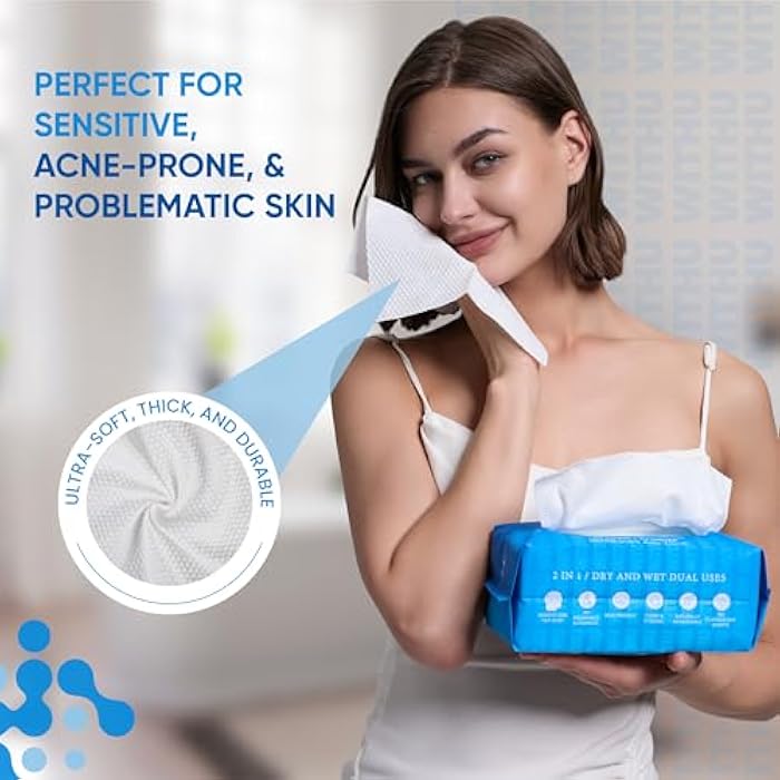 WITHU Disposable Face Towels – Ultra-Soft Biodegradable Face Cleansing Wipe, Makeup Remover Wipes, Facial Cleansing Cloths, Travel Face Towels, Multi-Use Dry Washcloths for All Skin Types, 240 Count - Image 3
