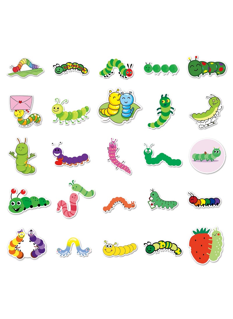 50Pcs Lovely Caterpillar Stickers for Kids Teens Boys Girls Waterproof Vinyl Stickers for Water Bottle Phone Laptop Flasks Scrapbook Cup Bike Car Cartoon Insect Decals Stickers Pack - Image 2