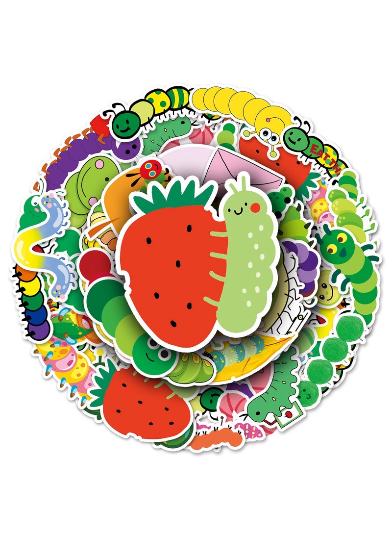 50Pcs Lovely Caterpillar Stickers for Kids Teens Boys Girls Waterproof Vinyl Stickers for Water Bottle Phone Laptop Flasks Scrapbook Cup Bike Car Cartoon Insect Decals Stickers Pack - Image 1