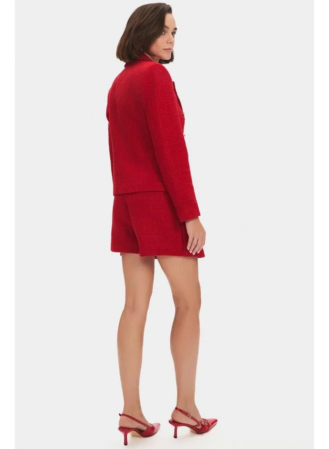JUNE June Women Cotton Blend Tweed Jacket Mini Skirt Set Red