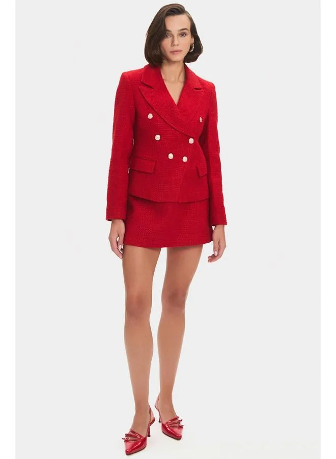 JUNE June Women Cotton Blend Tweed Jacket Mini Skirt Set Red