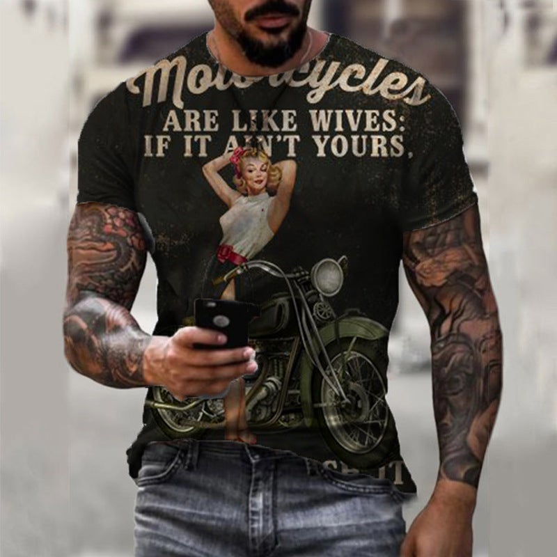 2022 European and American foreign trade cross-border new men's motorcycle casual digital printing slim pullover men's T-shirt TTA40-555 M - Image 1