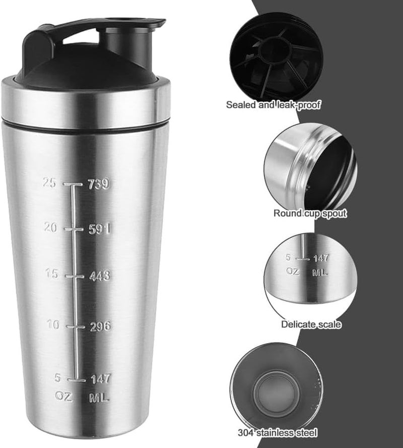 زجاجة شاكر بروتين من الفولاذ المقاوم للصدأ 750 مل، كوب شاكر للجيم مضاد للتسرب للرجال والنساء - Image 4